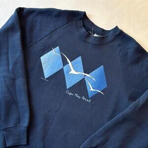 🌊 Vintage 80s Cape May Point Sweatshirt L Geometric Seagull 1985 Raglan